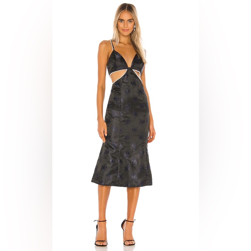 Song of Style Elena Midi Dress Jacquard Pearl Strap XXS NYE Party Formal Wedding